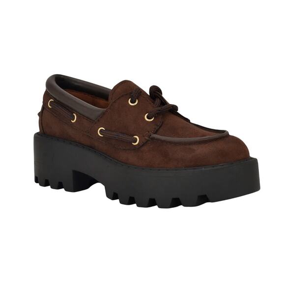 Nine West Shoes - Nine West Kerisa Lug Sole Loafers Dark Brown Platform Boat Shoes 10